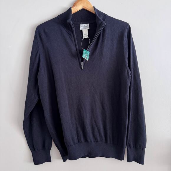 L.L. Bean Men's Cotton Cashmere 1/4 Zip Sweater Black Size Medium New - Picture 1 of 6